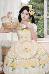 Yellow [Lemon Chicken] Print Ruffle Bowknot Lace Sweet Lolita Jsk Dress - Product - 9