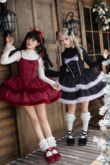 [Winter's Wish] Double-Layered Jacquard Bowknot Furry Sweet Lolita Jsk Dress 2 Colors - Product - 12