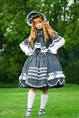 Green [Gingham Petal Bunny] Printed Ruffled Bow Sweet Lolita Jsk Dress - Product - 11