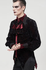Black/Red Gothic Lace Stand Collar Ruffle Lantern Sleeves Velvet Crack Men's Shirt - Product - 3