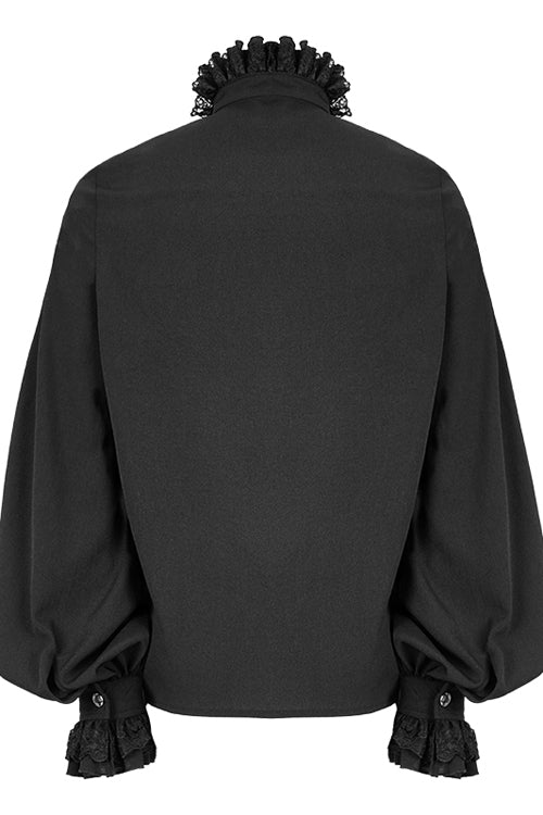 Black Chiffon Hand Embroidered Mens Gothic Blouse - Product - 6