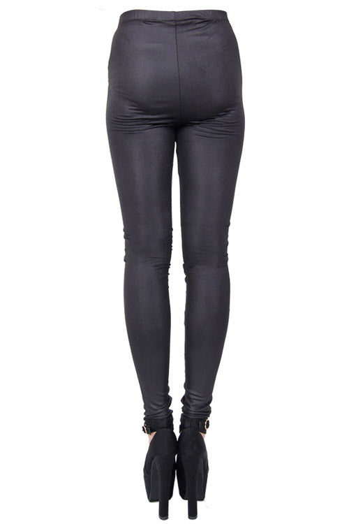 Black Front Splice Mesh Lace Up Gothic Knit Womens Pants - Product - 6
