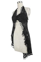 Black Frilly Tassel Hem Halter Lace Women's Gothic T-Shirt - Product - 9