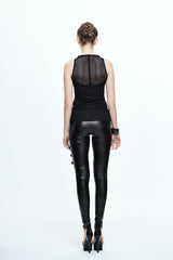 Black Leather Embroidered Gear Cotton Womens Punk T-Shirt - Product - 8