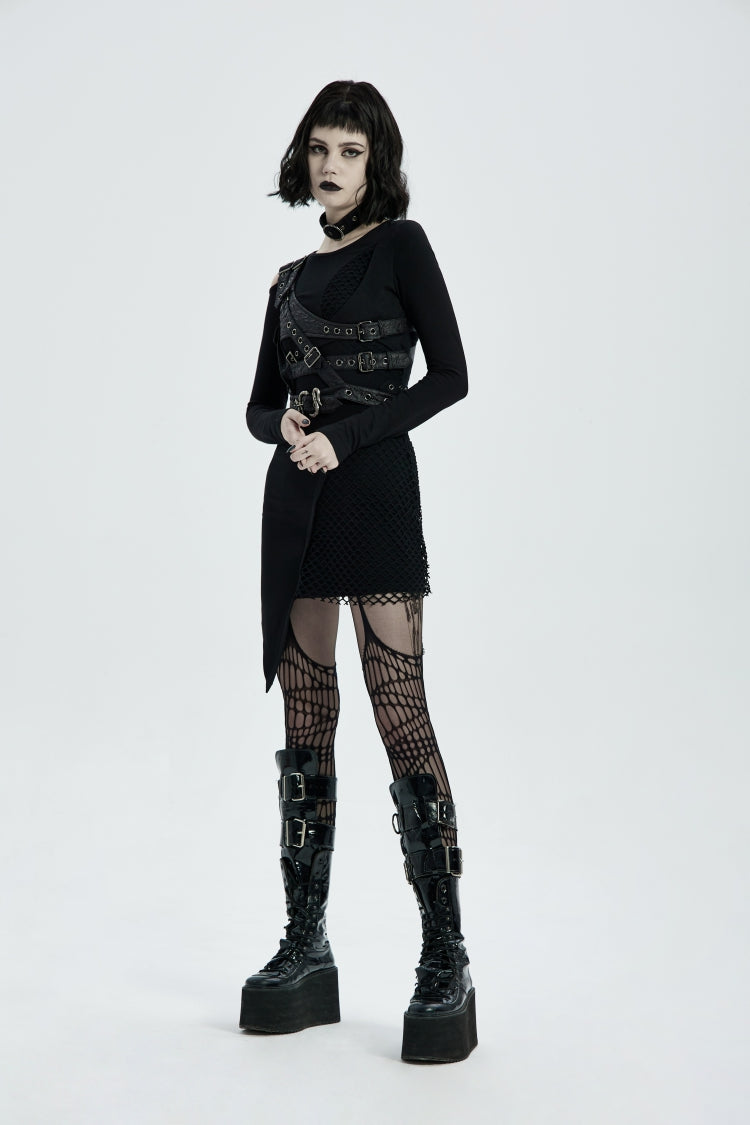 Black Cut-Out Asymmetric Buckled Eyelet Women's Punk Accessory with Pocket - Product - 6