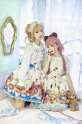 Honey Bear Cafe Print Bowknot Lace Sweet (Dress Only) front view