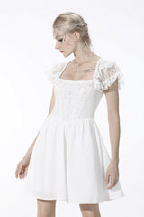 White Layered Lace Square Collar Strappy Women's Gothic Mini Graduation Dress - Product - 2