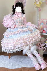 Blue [Star Love Song] Ruffle Hanayome Bowknot Lace Sweet Lolita Jsk Dress - Product - 3