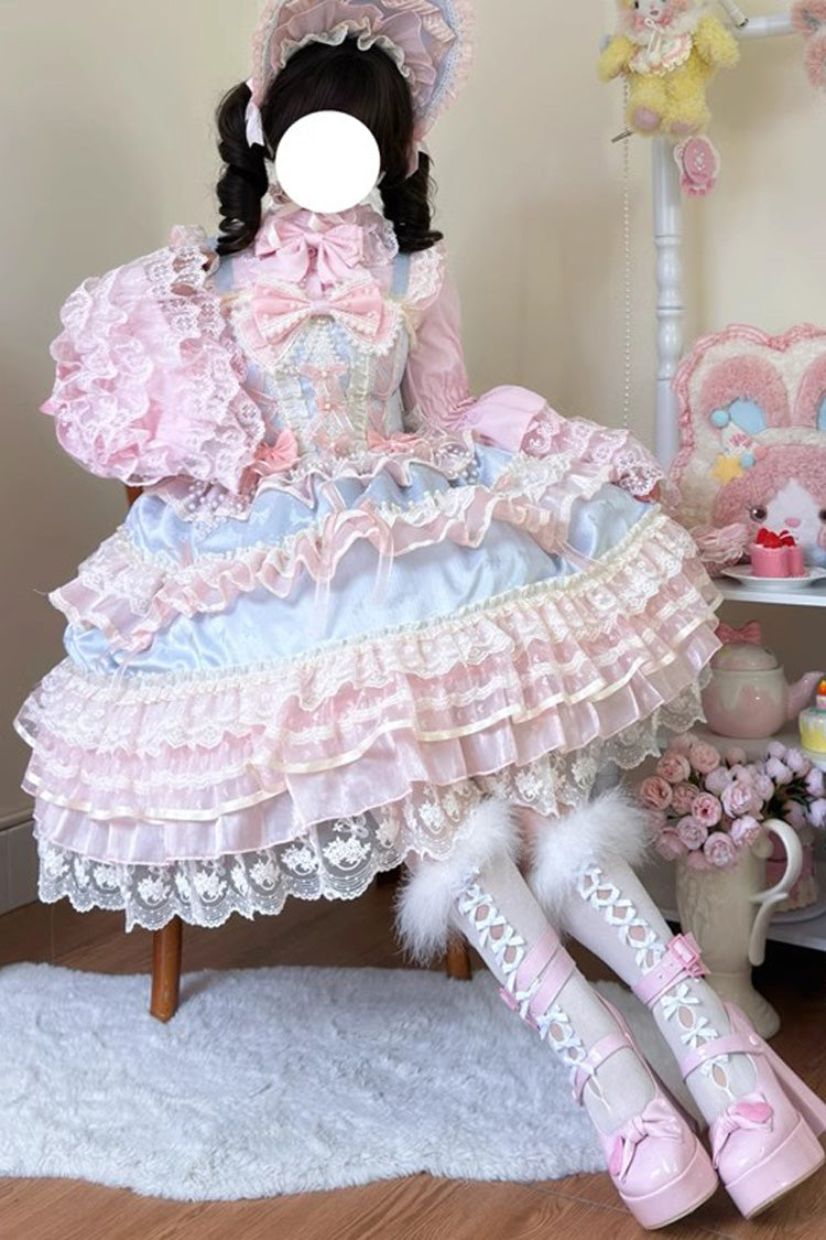 Blue [Star Love Song] Ruffle Hanayome Bowknot Lace Sweet Lolita Jsk Dress - Product - 3