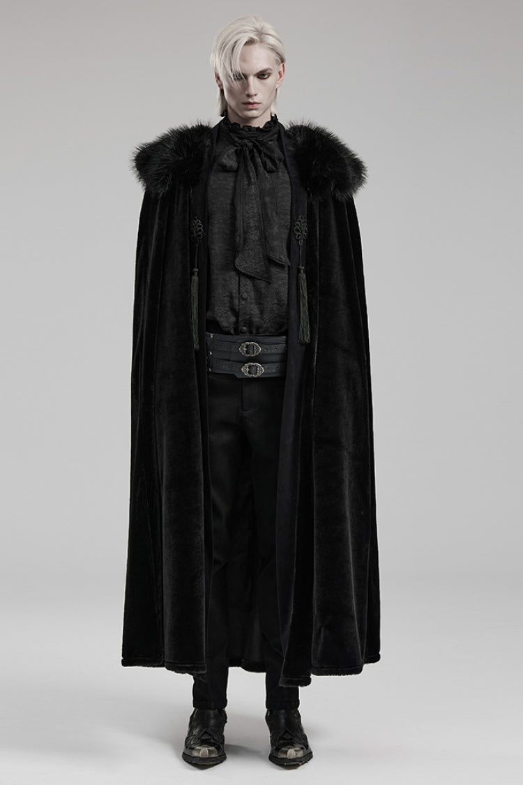 Black Detachable Collar Men's Gothic Cloak Coat - Black - 1