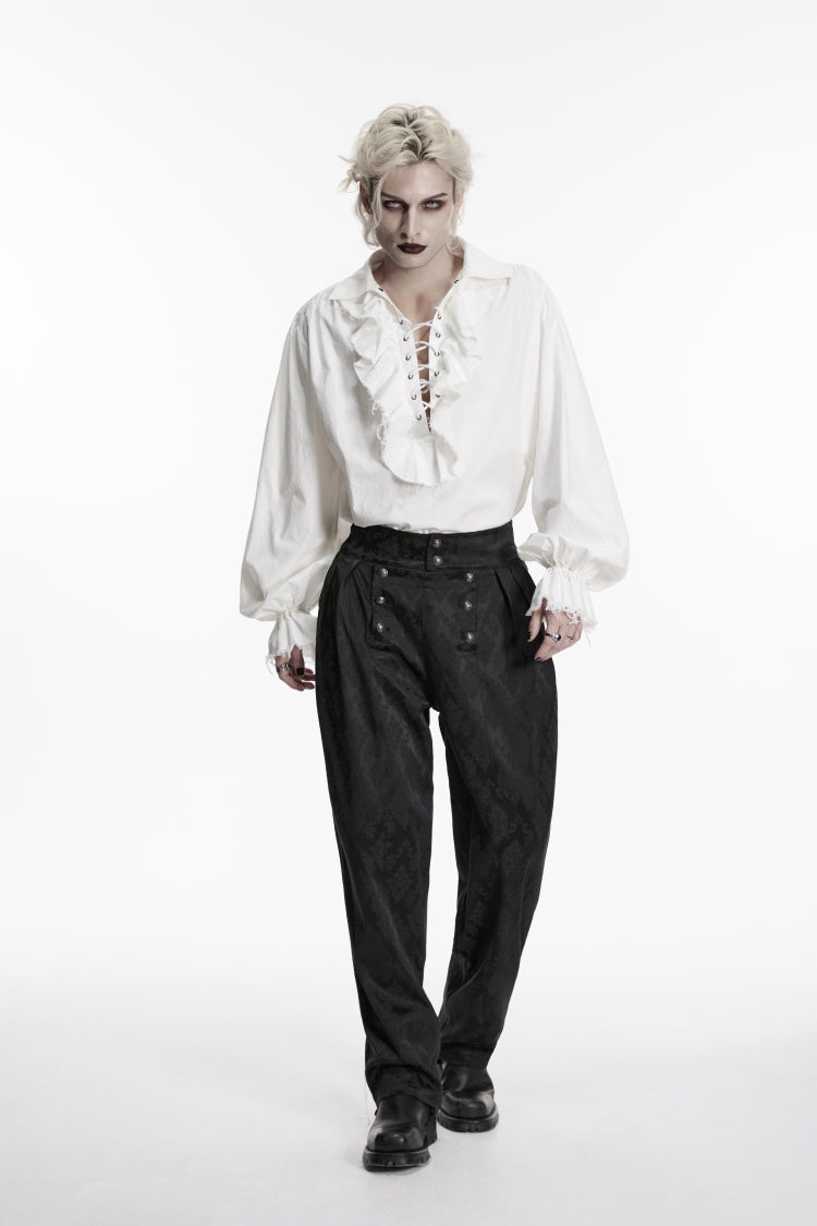 White Lapel Collar Long Lantern Sleeves Ruffled Lace-Up Women's Men's Gothic Luxurious Balletcore Shirt - Product - 3