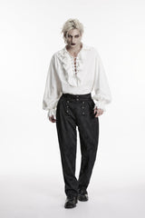 White Lapel Collar Long Lantern Sleeves Ruffled Lace-Up Women's Men's Gothic Luxurious Balletcore Shirt - Product - 3