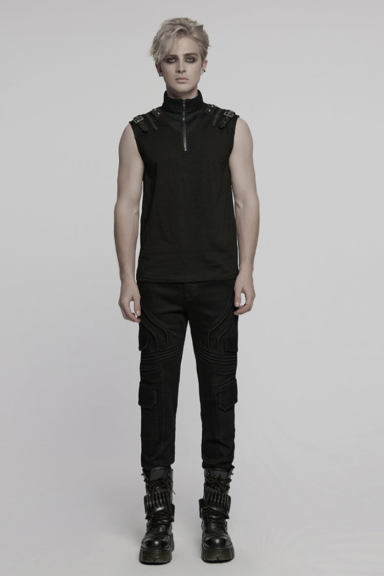 Black Multi-pocket Pleated Men's Punk Denim Pants - Product - 4
