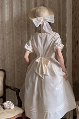 Apricot [Random Thoughts] Square Collar Short Sleeves Ruffle Classic Vintage Elegant Lolita Dress - Product - 17