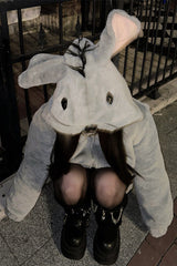 Grey Mouse Ears and Tail Long Sleeves Punk Jirai Kei Japanese Plush Coat - Product - 2