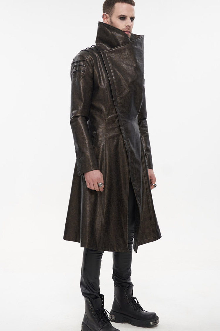 Brown Punk Exaggerated Large Collar Design Thick Rope Decoration Handsome Slim Long Men's Coat - Product - 3