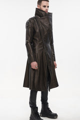 Brown Punk Exaggerated Large Collar Design Thick Rope Decoration Handsome Slim Long Men's Coat - Product - 3
