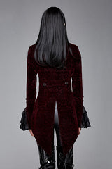 Red Jacquard Velvet Womens Swallow Tailed Gothic Coats - Product - 3