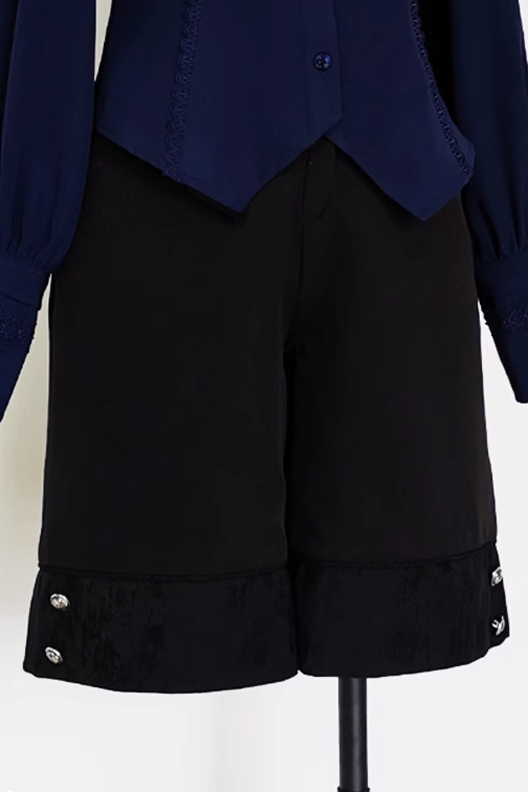 Black/Blue Vintage Medieval Little Prince Ouji Lolita Shorts - Product - 7