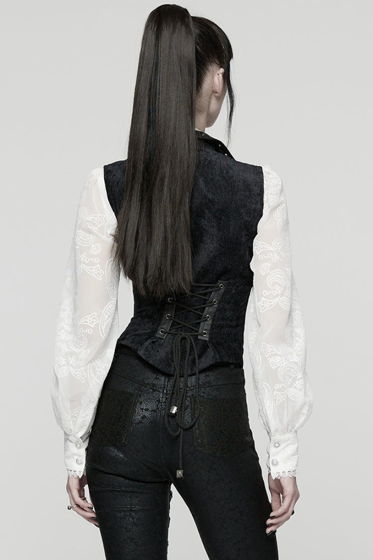 ブラック Vカラー ノースリーブ レースアップ バックル留め Eyelet レディース ゴシック ベスト 商品画像