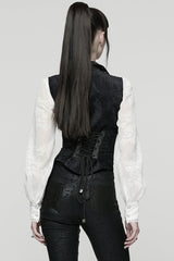 Black V Collar Sleeveless Lace-Up Buckled Eyelet Women's Gothic Vest - Product - 3