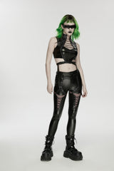 Black Cut-Out Spliced Eyelet Mesh Women's Punk Leggings - Product - 4