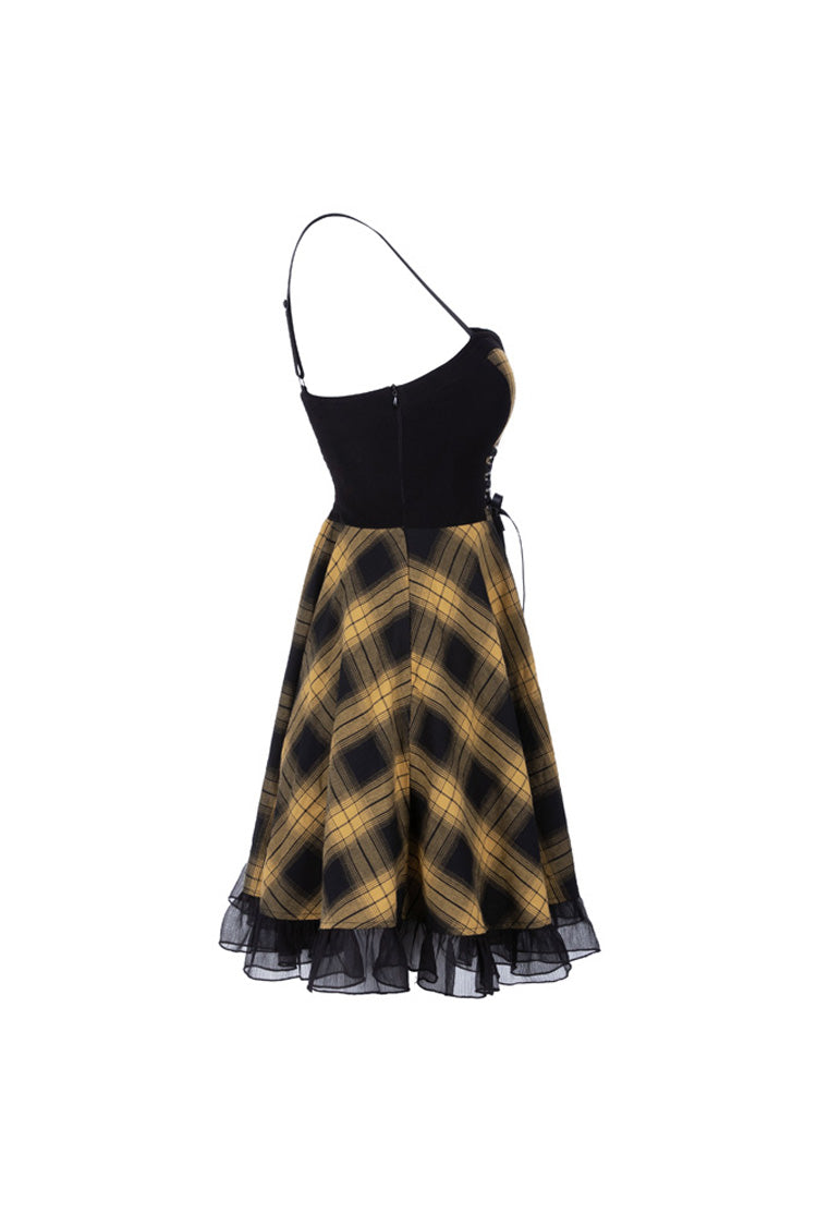 Lattice Plaid Stitching Binding Women's Steam Punk Strap Dress - Product - 13