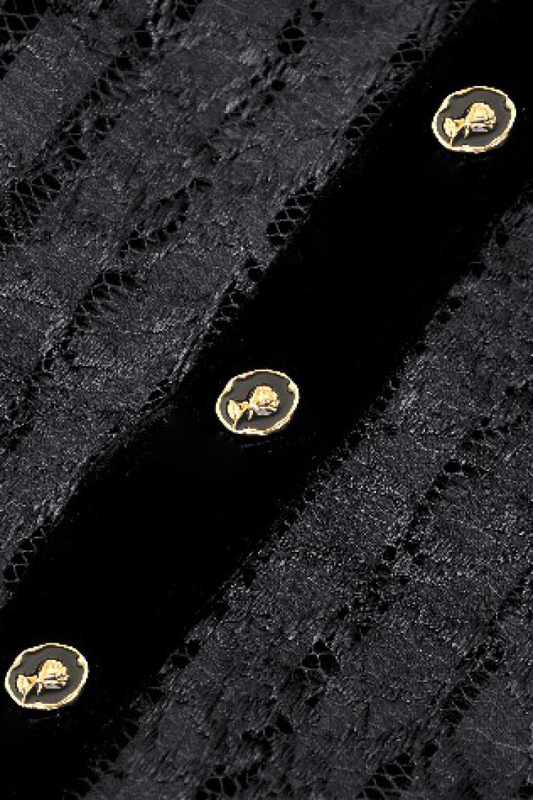 Black Long Sleeves Lace Women's Gothic Velvet Short Dress - Product - 12