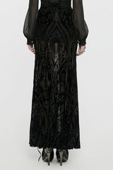 Black Embroidery Lace-Up Sheer Mesh Women's Gothic Skirt - Product - 3