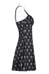 Black/Grey Heart Print Pattern Suspender Hollow Mesh Metal PU Buckle Bow Design Sleeveless Women's Punk Dress - Product - 6