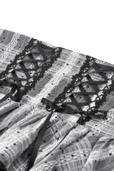 Black/Grey High Waisted Lace-Up Lace Ruffled Layered Hem Women's Lolita Gothic Skirt - Product - 12