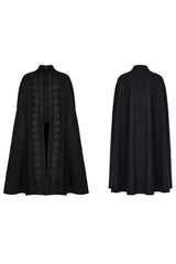 Black Punk Stand Collar Front Lacework Decorate Side Slit Long Men's Cloak - Product - 5