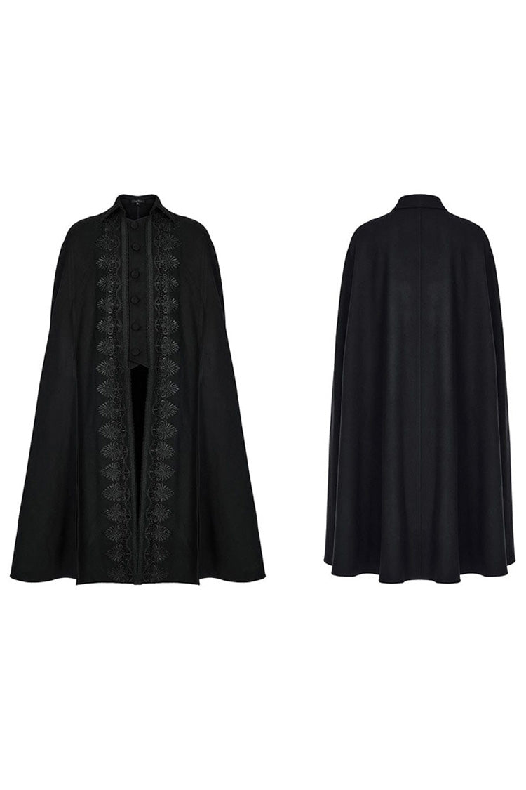 Black Punk Stand Collar Front Lacework Decorate Side Slit Long Men's Cloak - Product - 5