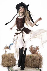 Brown/White [Dune Shadow Seeker] Sleeveless Ruffled Embroidered Irregular Vintage Lolita Skirt Set - Product - 8