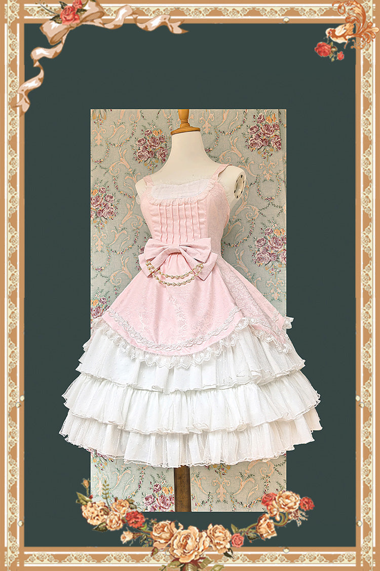 [Pearl Box] Sleeveless Triple-Layered Bowknot Lace Slim Pearl Sweet Elegant Lolita Jsk Dress 3 Colors - Pink/White - 12