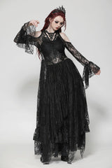 Black Off Shoulder Long Sleeves Women's Gothic Irregular Lace Dress Wedding Dress - Product - 2