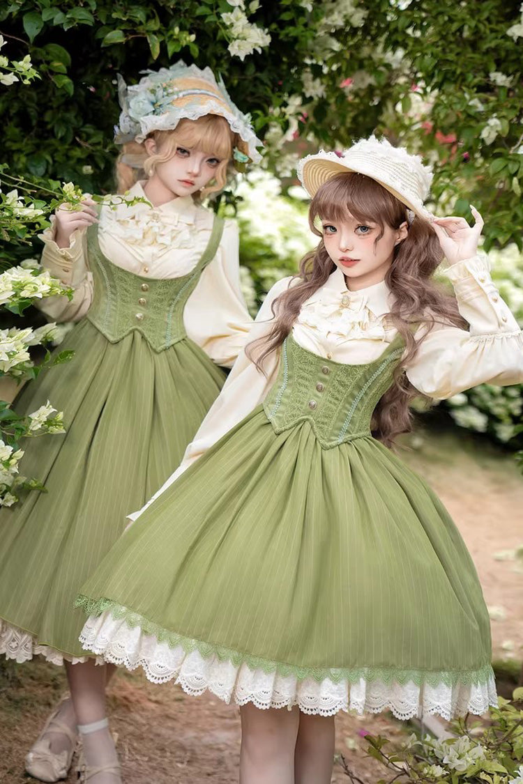 [Enchanted Dreamland] Lapel Collar Long Sleeves Ruffled Lace Slim Classic Elegant Lolita Blouse 6 Colors - Apricot - 4