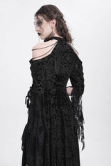 Black Off Shoulder Drawstring Jacquard Embroidery Women's Gothic Party Dress - Product - 12