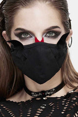 Black Punk Little Devil Wings Decorative Adjustable Women's Mask - Black - 1