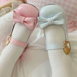 Cute Cat Element Round-Toe Bow Mary Jane Shoes with Cat Paw Heels 7 Colors - Pink/Blue - 8