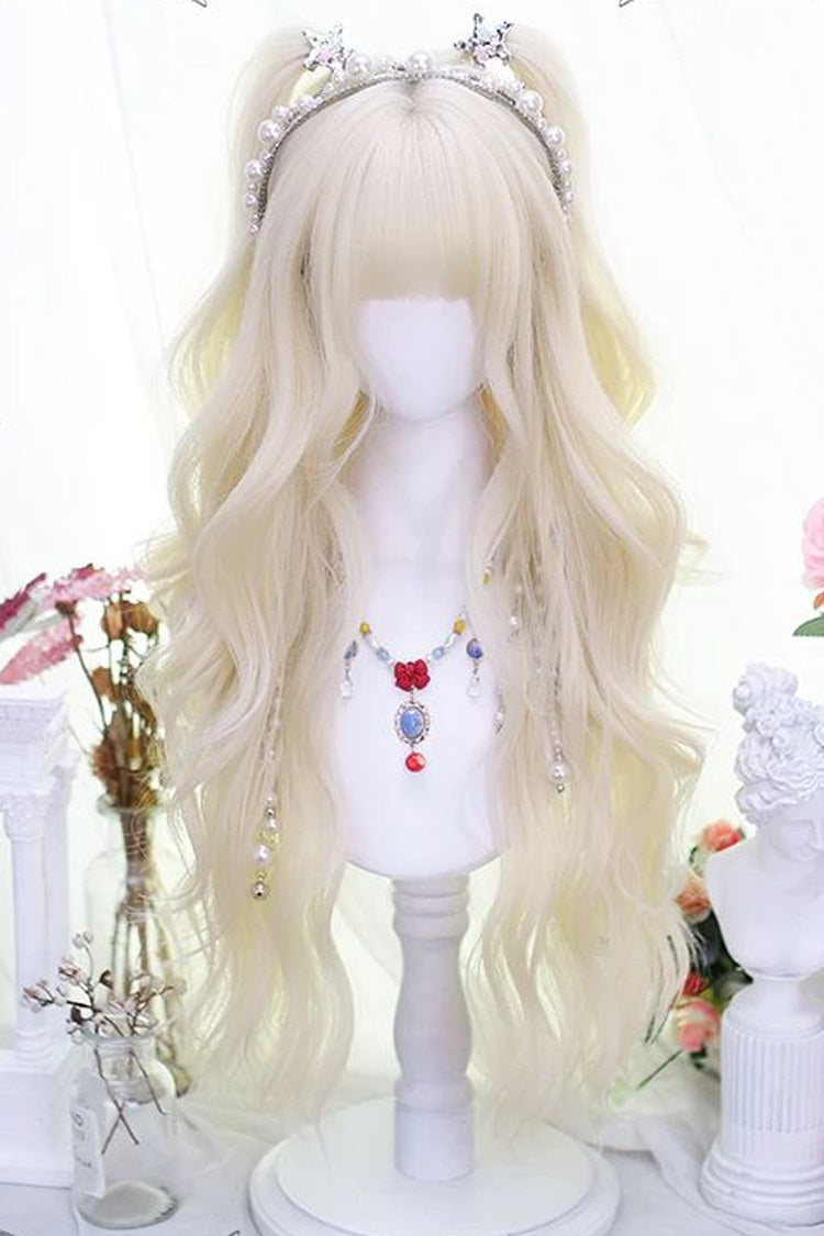 Walnut Blonde Blunt Bangs Long Curly Wig Japanese Sweet Lolita Style - Walnut-Blonde - 1
