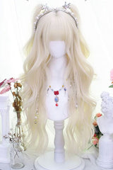 Walnut Blonde Blunt Bangs Long Curly Wig Japanese Sweet Lolita Style - Walnut-Blonde - 1