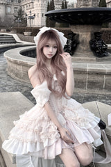 Pink Boat Neck Ruffled Bow Sweet Princess Lolita Dress - Product - 2
