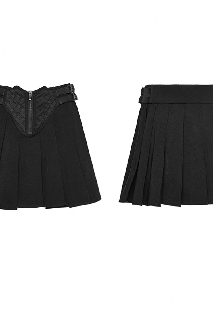 Black Buckled Zippered Pleated Women's Punk Skirt - Product - 8