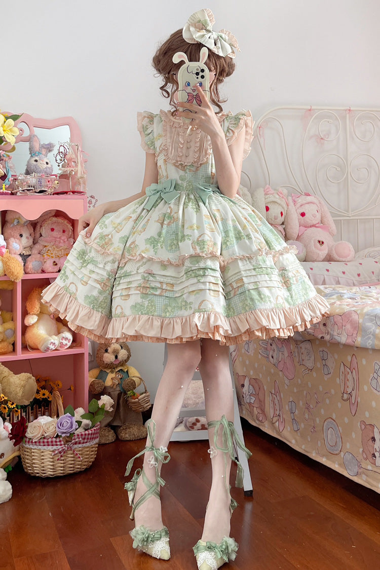 [Green Grape] Sleeveless Multi-Layered Print Bowknot Sweet Lolita Jsk Dress - Product - 3