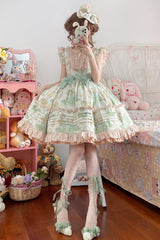 [Green Grape] Sleeveless Multi-Layered Print Bowknot Sweet Lolita Jsk Dress - Product - 3
