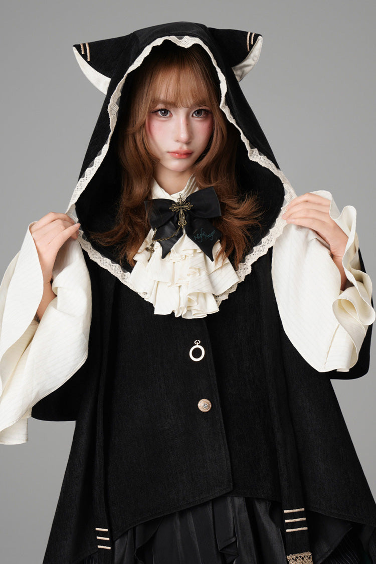 Black [Clock of Reincarnation Cycles] Cat Ears Magic Hooded Sweet Lolita Coat Cloak - Product - 6