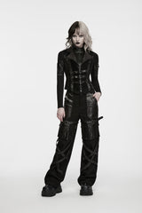 Black Lapel Collar Sleeveless Lace-Up Slim Fit Buckled Zippered Women's Punk Cool Vest - Product - 6