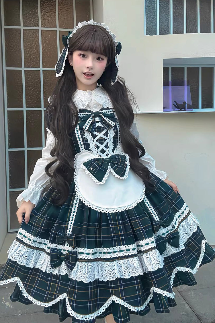 Green [Gingham Petal Bunny] Short Sleeves Printed Ruffled Bow Sweet Lolita OP Dress - Product - 7
