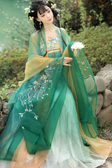 Green [Legends of the Tang Dynasty] High Waisted Printed Embroidered Women's Classic Hanfu Dress Set - Product - 4